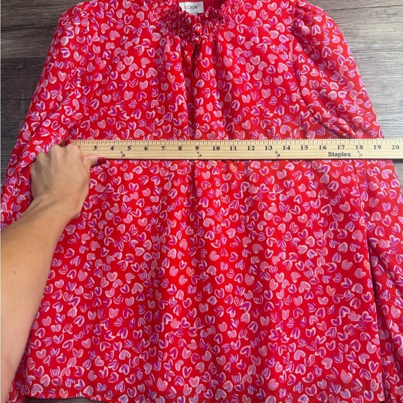 J. Crew Vibrant Red Blouse with Heart Motif - Picture 2 of 5